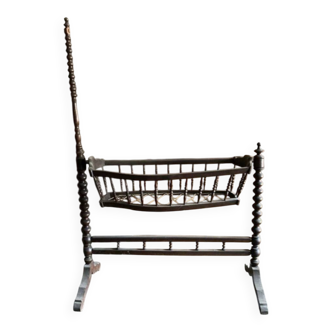Antique turned wooden cradle