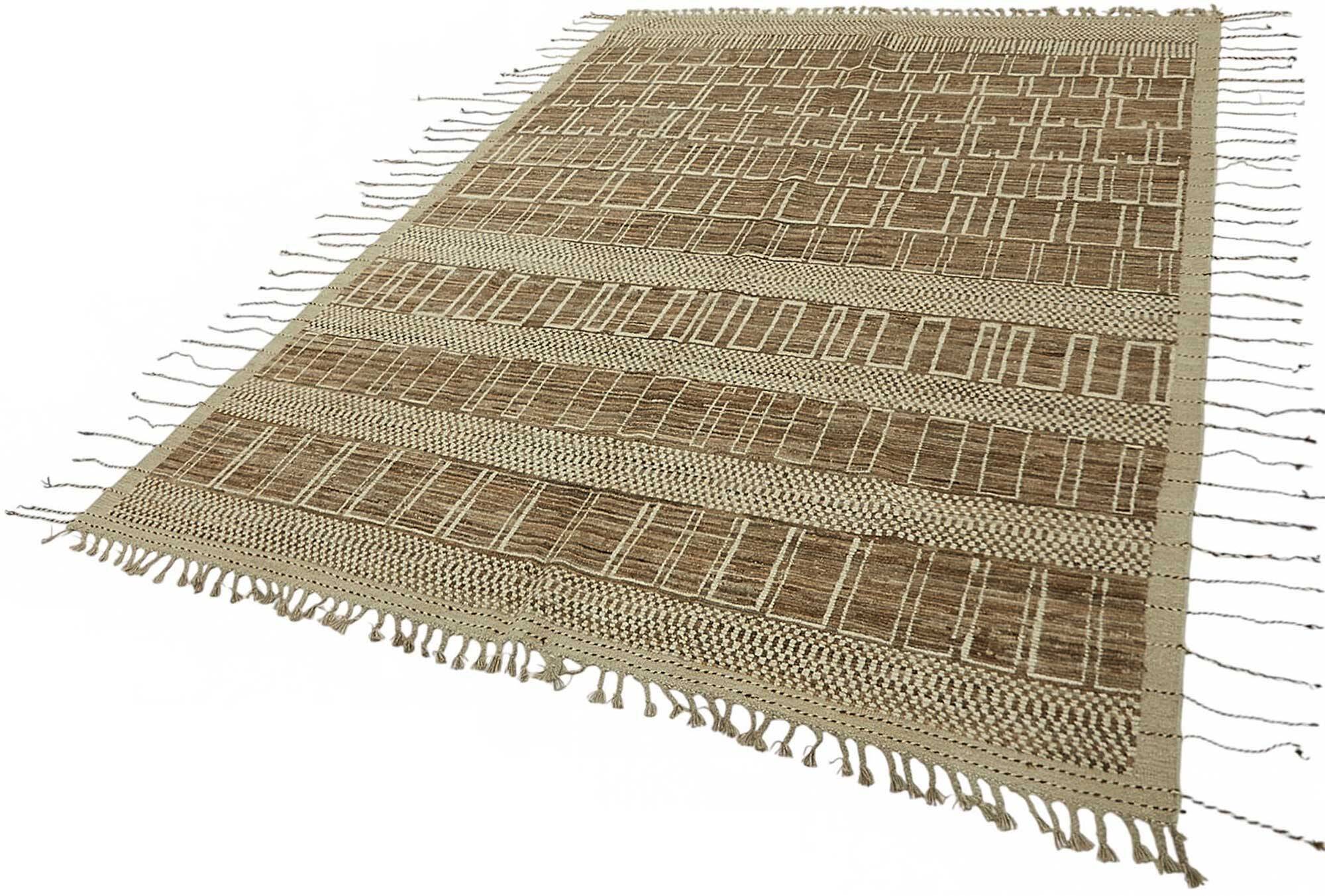 Tapis turc unique fait main en laine beige, 203 cm x 295 cm