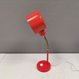 Swedish Elidus table lamp in red with adjustable brass swan neck 1970-80s
