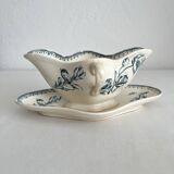 Saucière ancienne en terre de fer fleurs oiseaux "Malaga" Petrus Regout