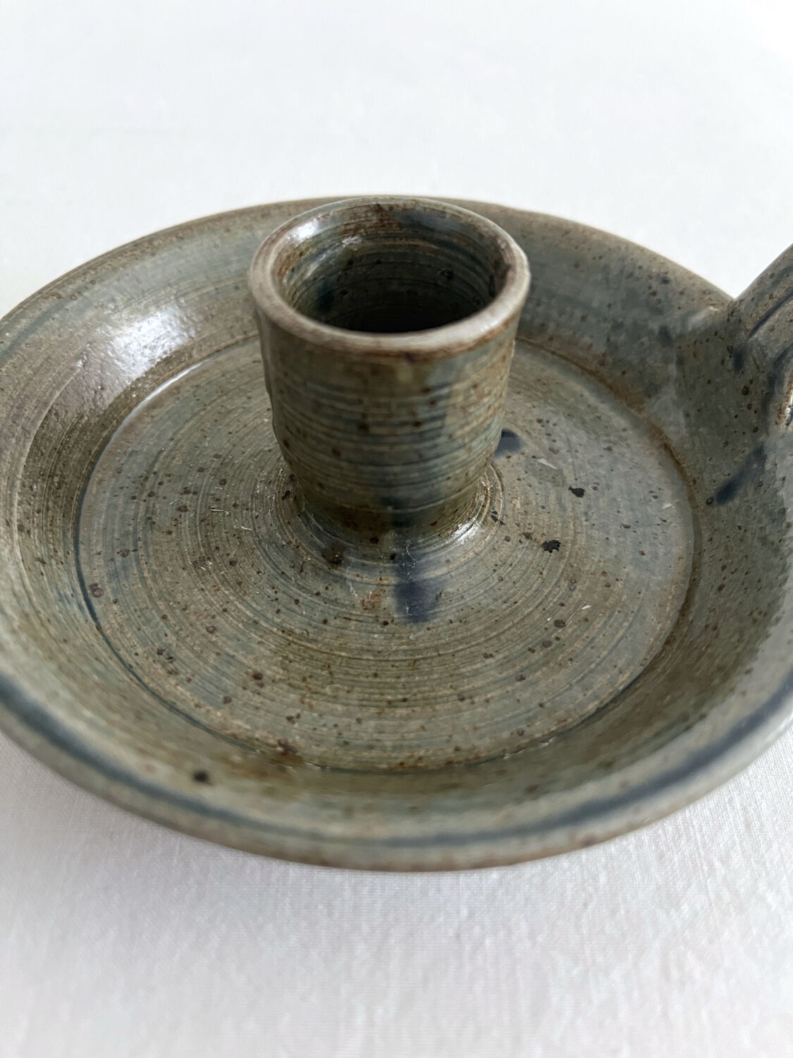 Vintage glazed stoneware hand candlestick