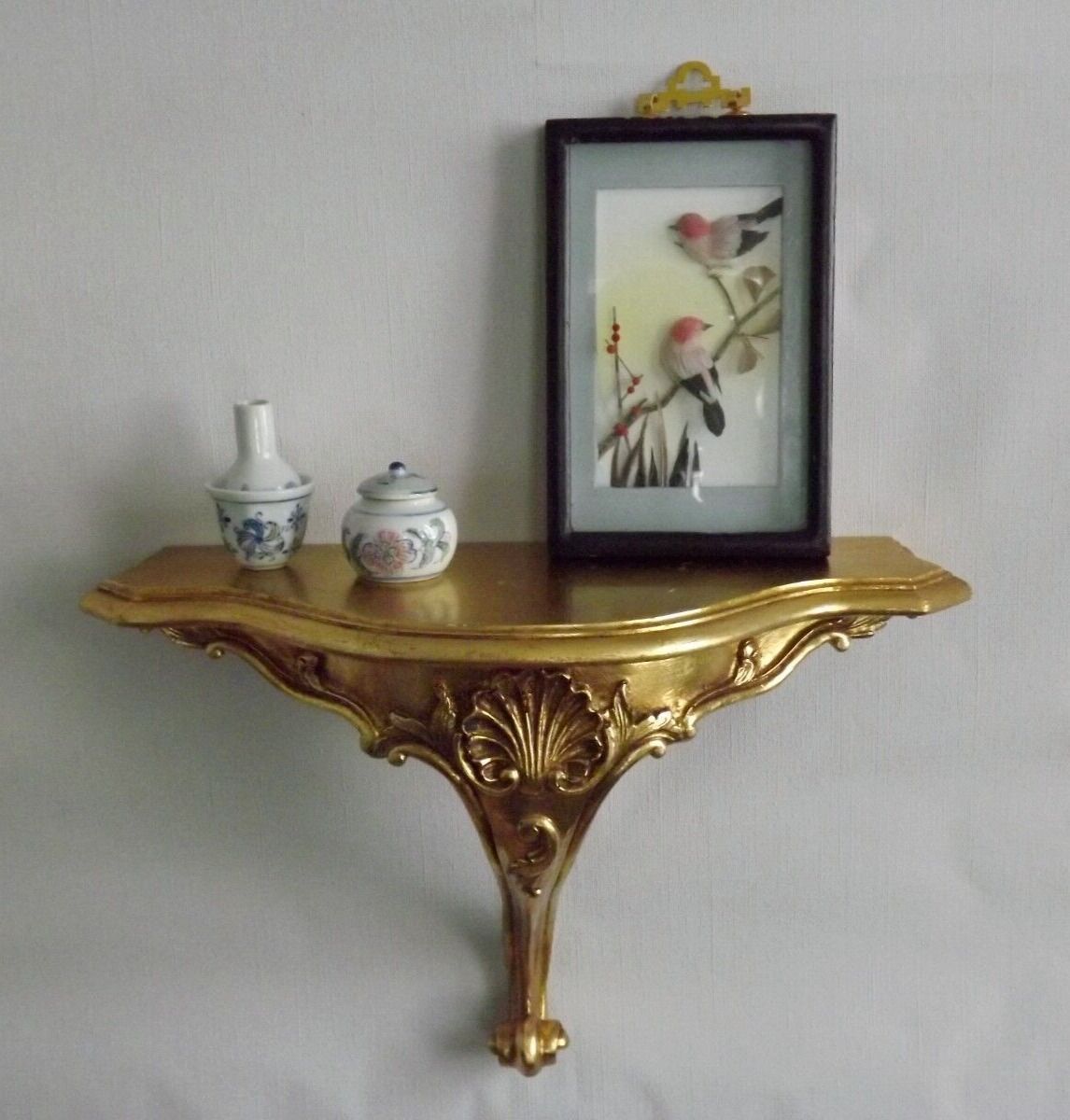 French vintage regency style gold resin half round console wall table 4022