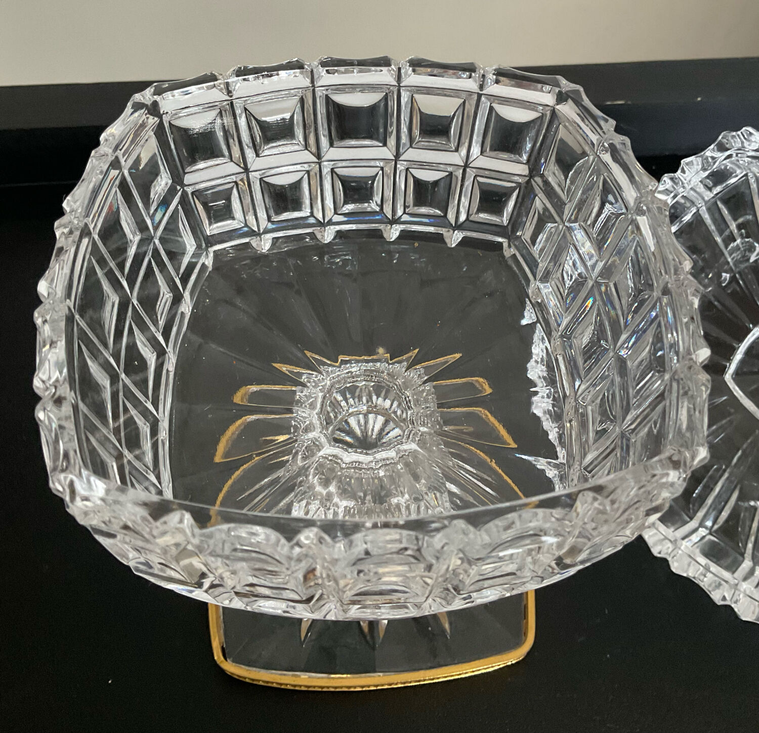 Vintage glass and brass candy box
