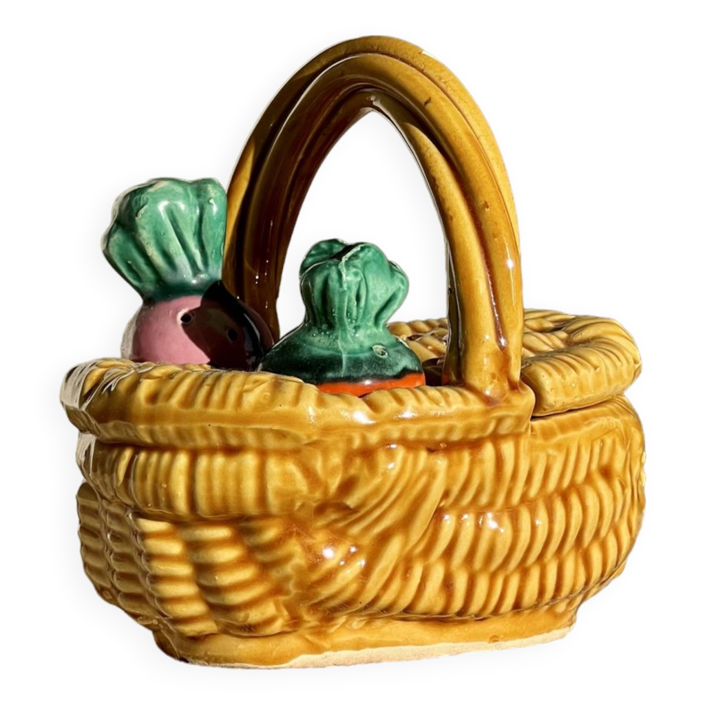 Ensemble Céramique Vallauris Vert - Panier à Fruits Et 2 Bougeoirs Vintage