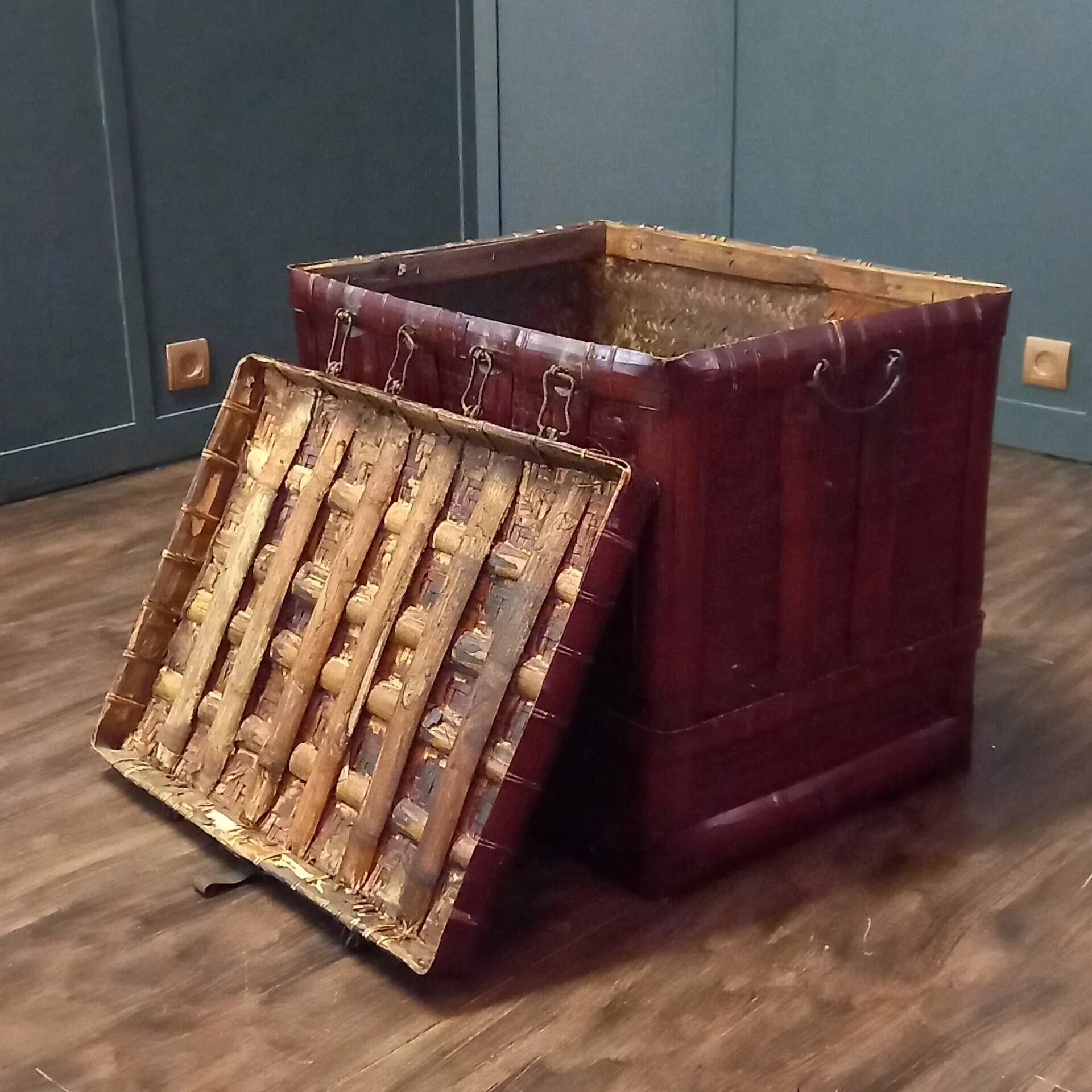 Antique Chinese bamboo storage chest