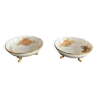 Pair of tripod bowls in gilded Limoges porcelain.