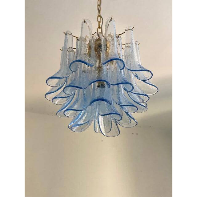 Contemporary blue “selle” murano glass chandelier