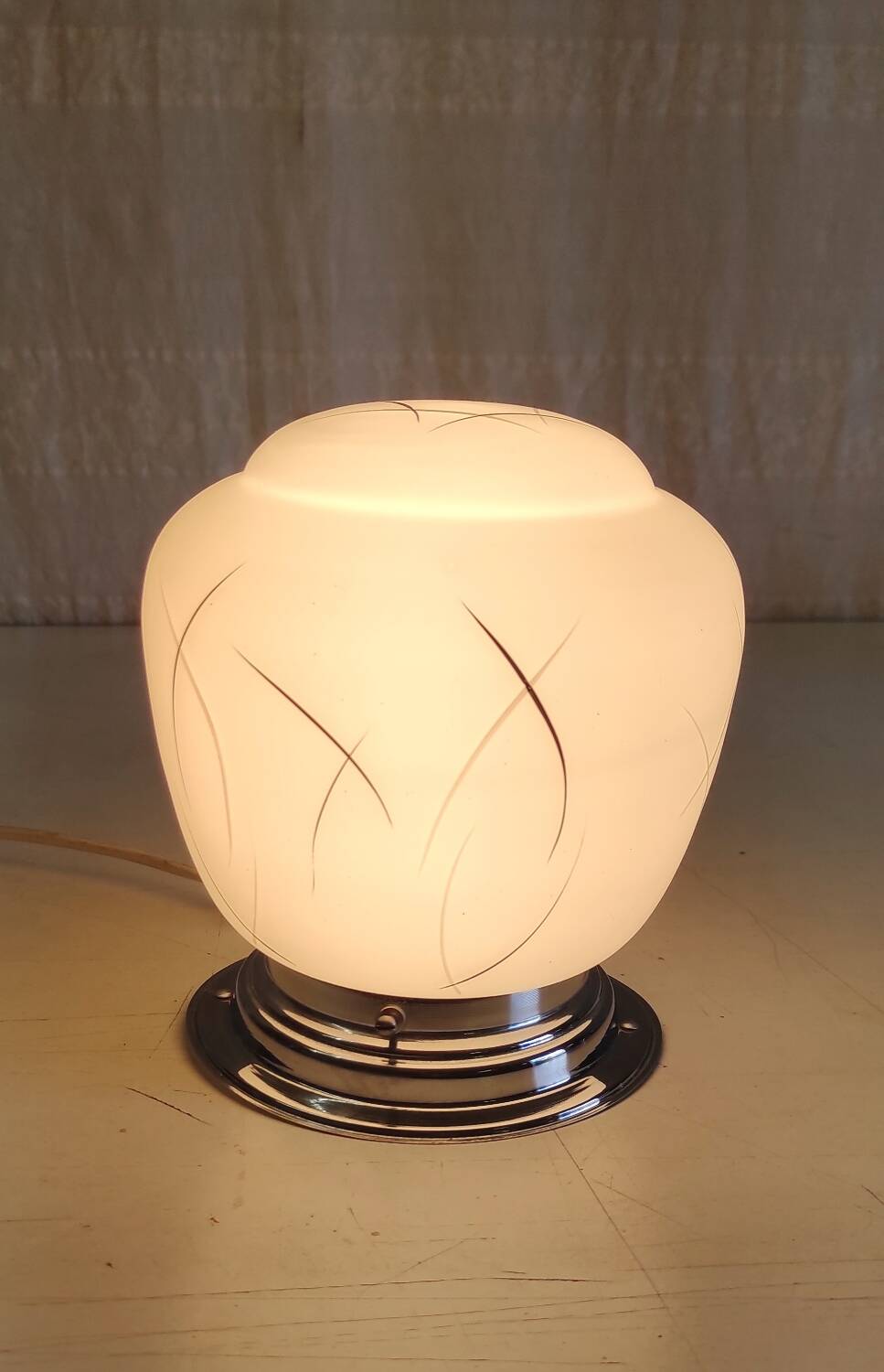 Ceiling light, globe wall lamp in opaline and chrome mount - mid 20th century.