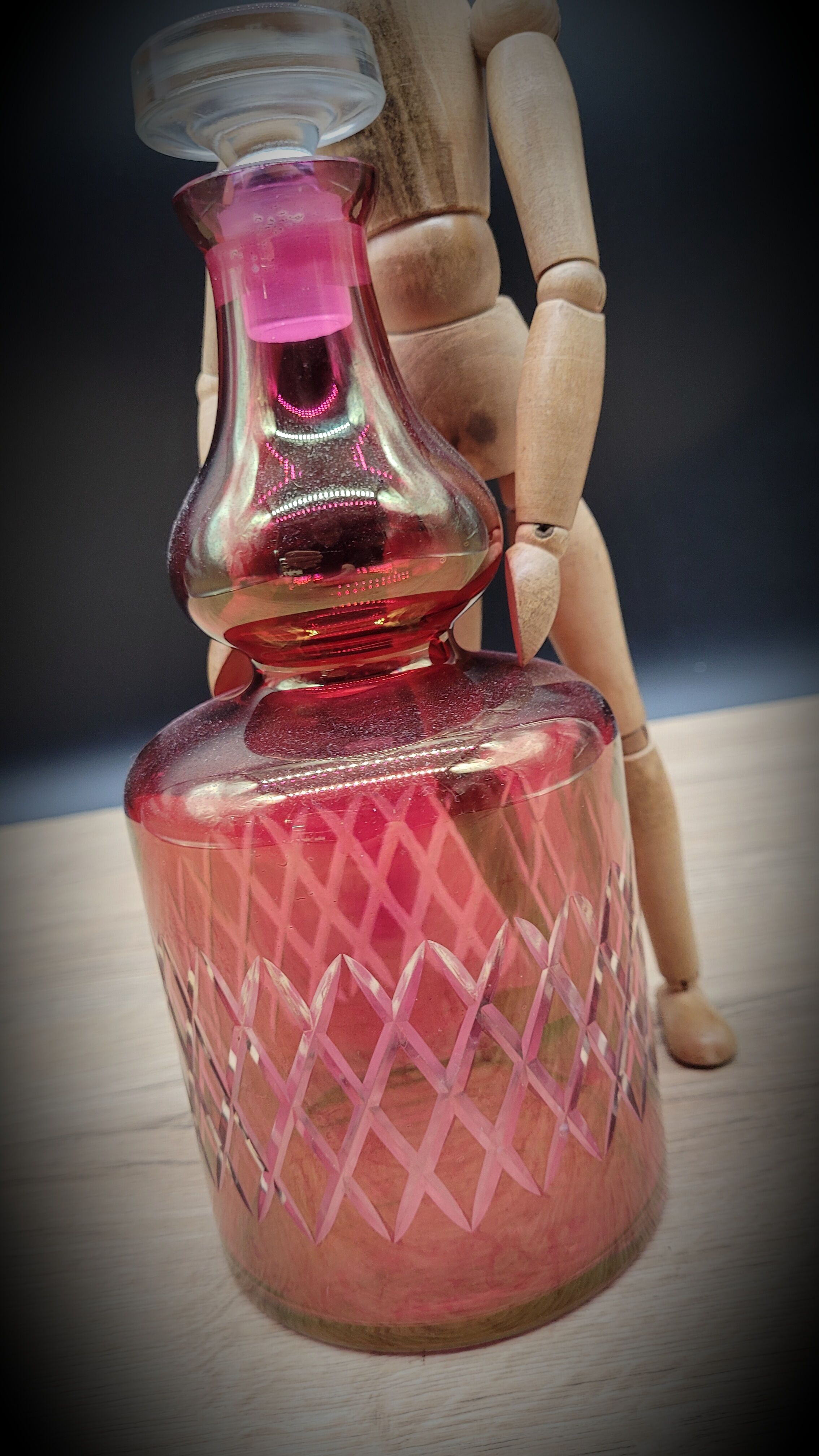 Red chiseled decanter