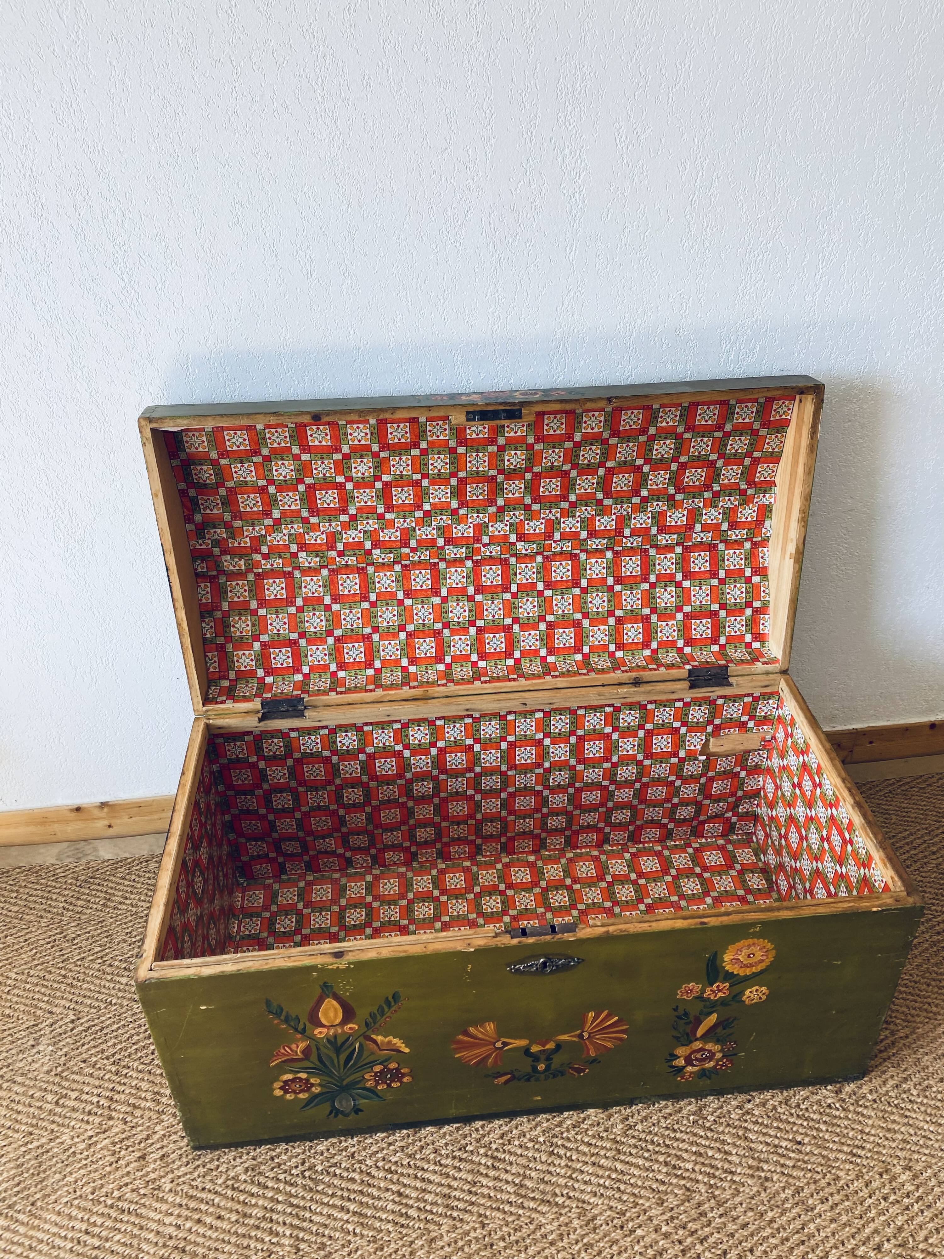 Large antique trunk hand-painted décor