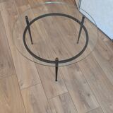 Coffee table attributed to Roger Le Bihan, modernist design in glass and metal.