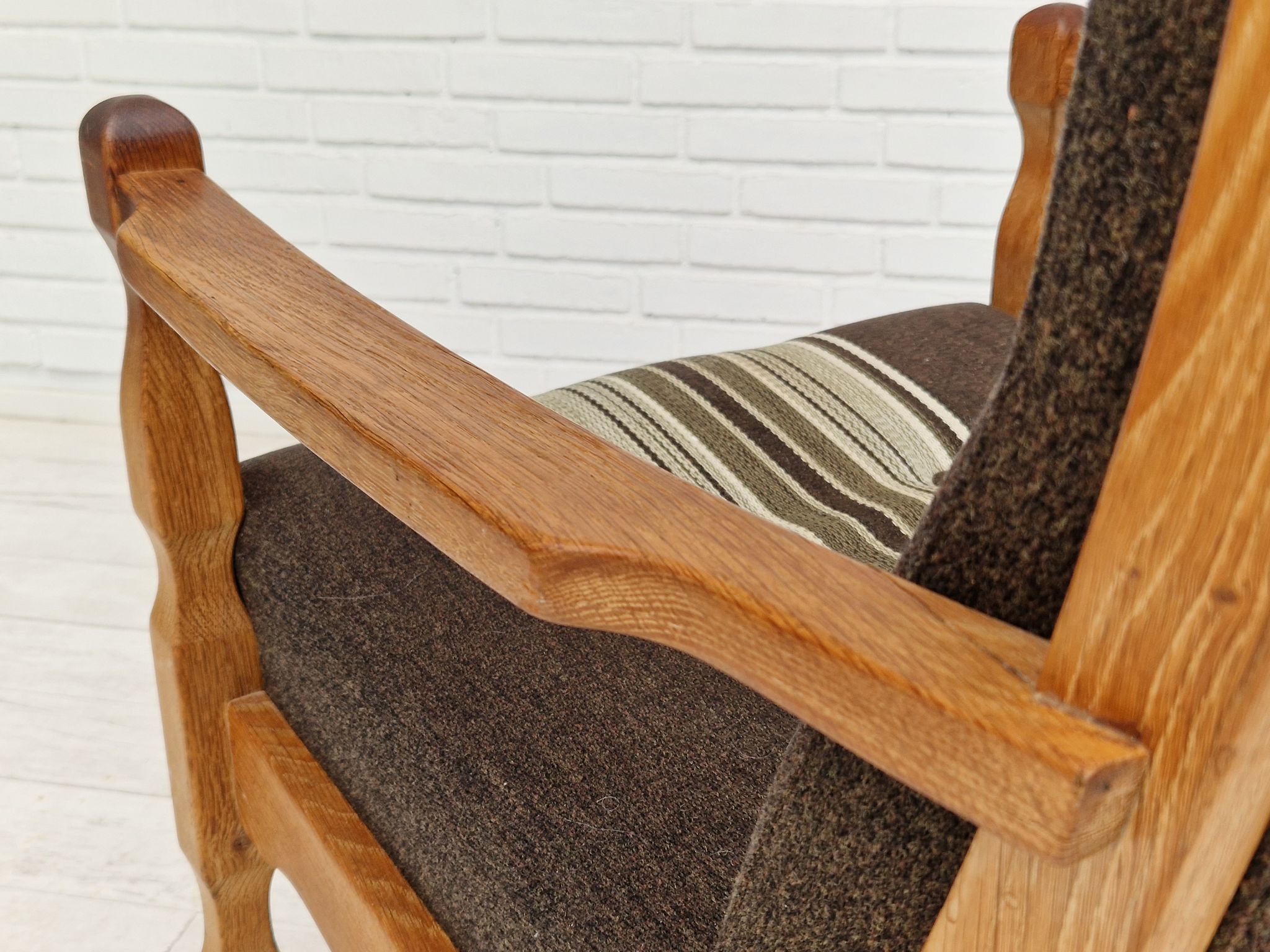 1970s, Danish design, oak wood armchair in furniture wool.