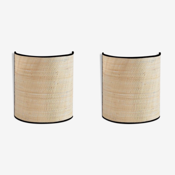 Two raffia and cotton wall lamps