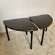 Pair of vintage 1960s side tables – wood veneer & brass, metal legs