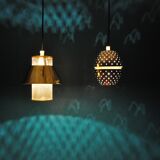 Pair of hanging lamps brass perforated Hans - Agne Jakobsson, 1960