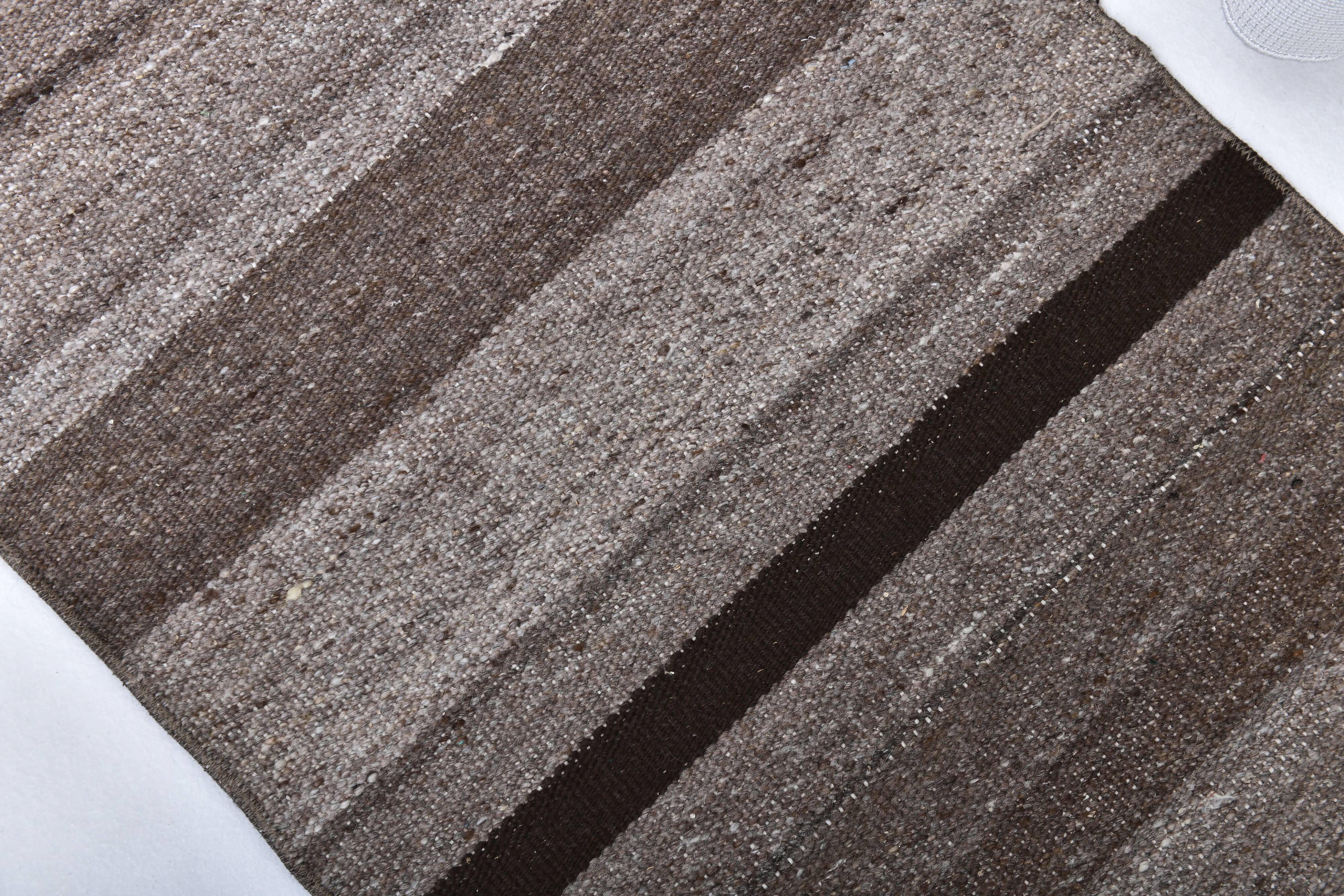 418x65 cm dark brown beige turkish runner wool kilim rug, corridor kilim