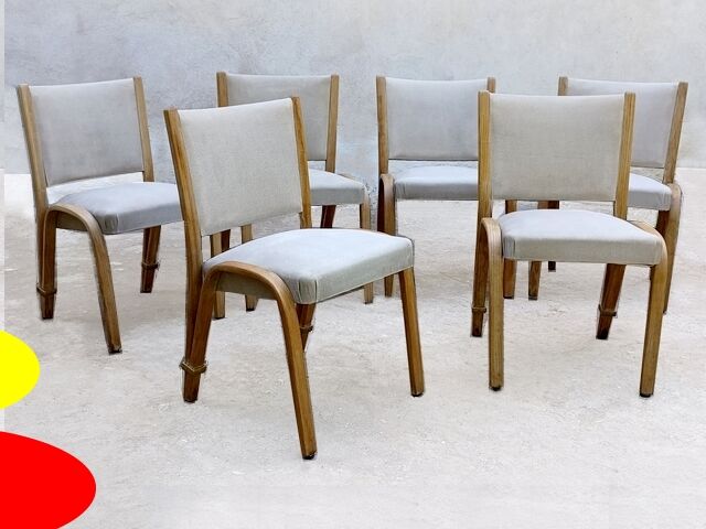 Set of 6 chairs Steiner Bow wood vintage 1950