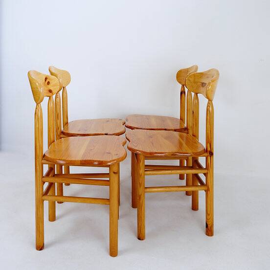 Rainer Daumiller style set of 4 brutalist pine chairs