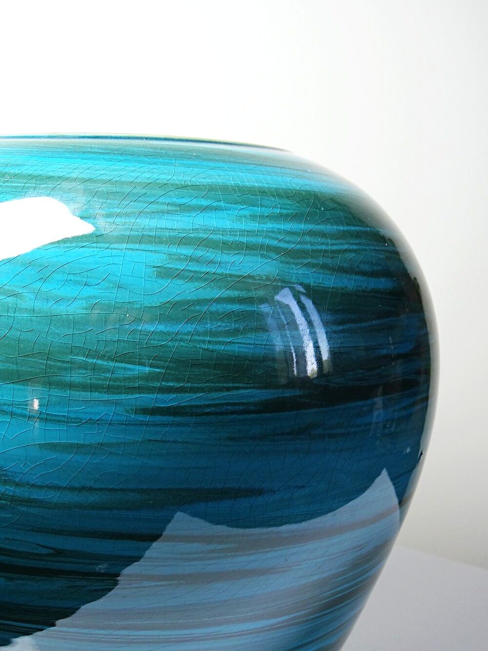 Large ceramic vase with mixed clays, malachite green glaze, 1950s-70s.