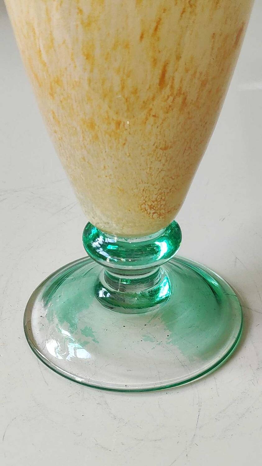 Amphora vase, speckled yellow. Murano style. Blown glass. Height 28 cm