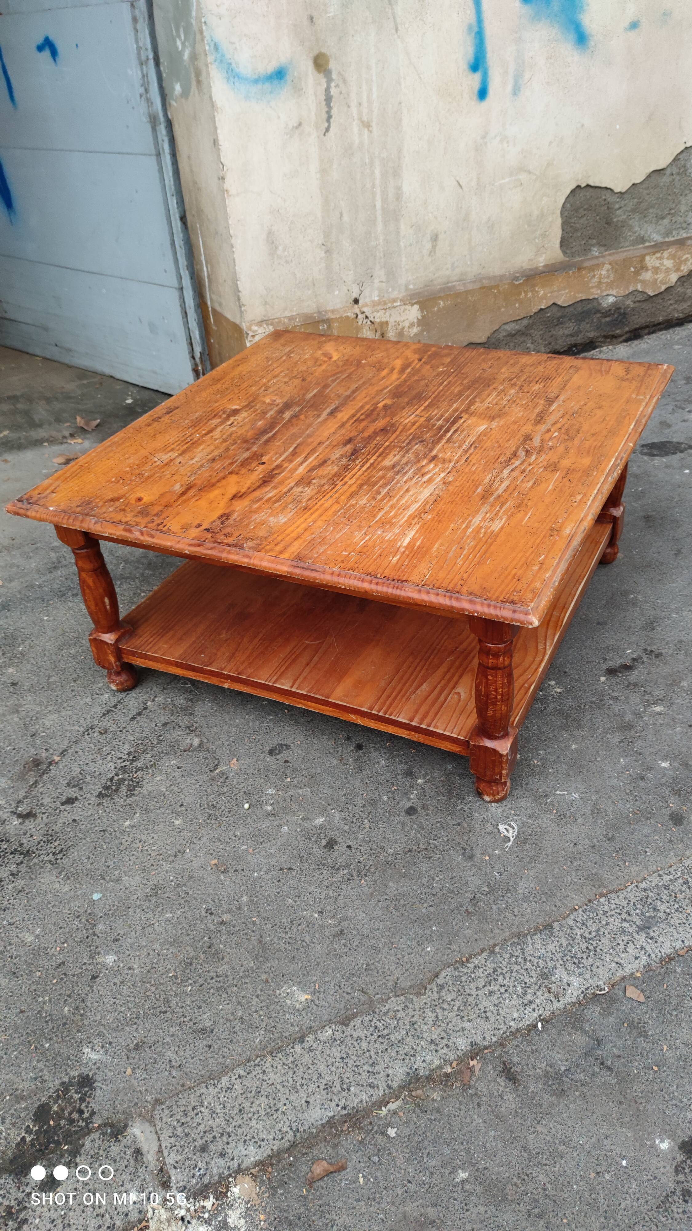 Table basse carré en sapin double plateau