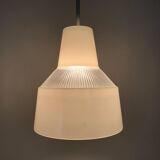 Vintage industrial suspension in glass and metal rod, factory, workshop, garage. Year 50