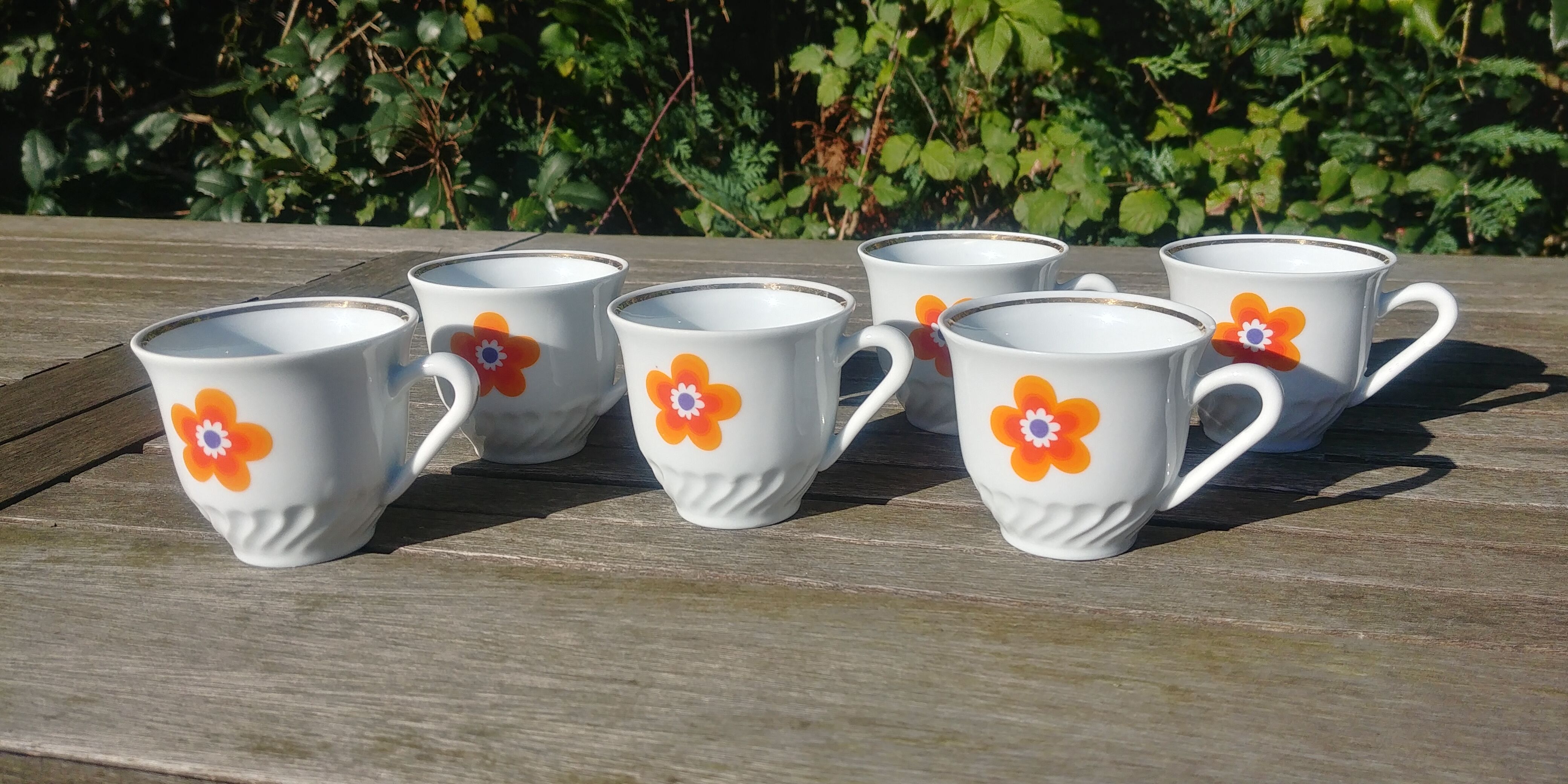 Set of six porcelain coffee cups F.D Chauvigny Vintage 70s