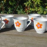 Set of six porcelain coffee cups F.D Chauvigny Vintage 70s