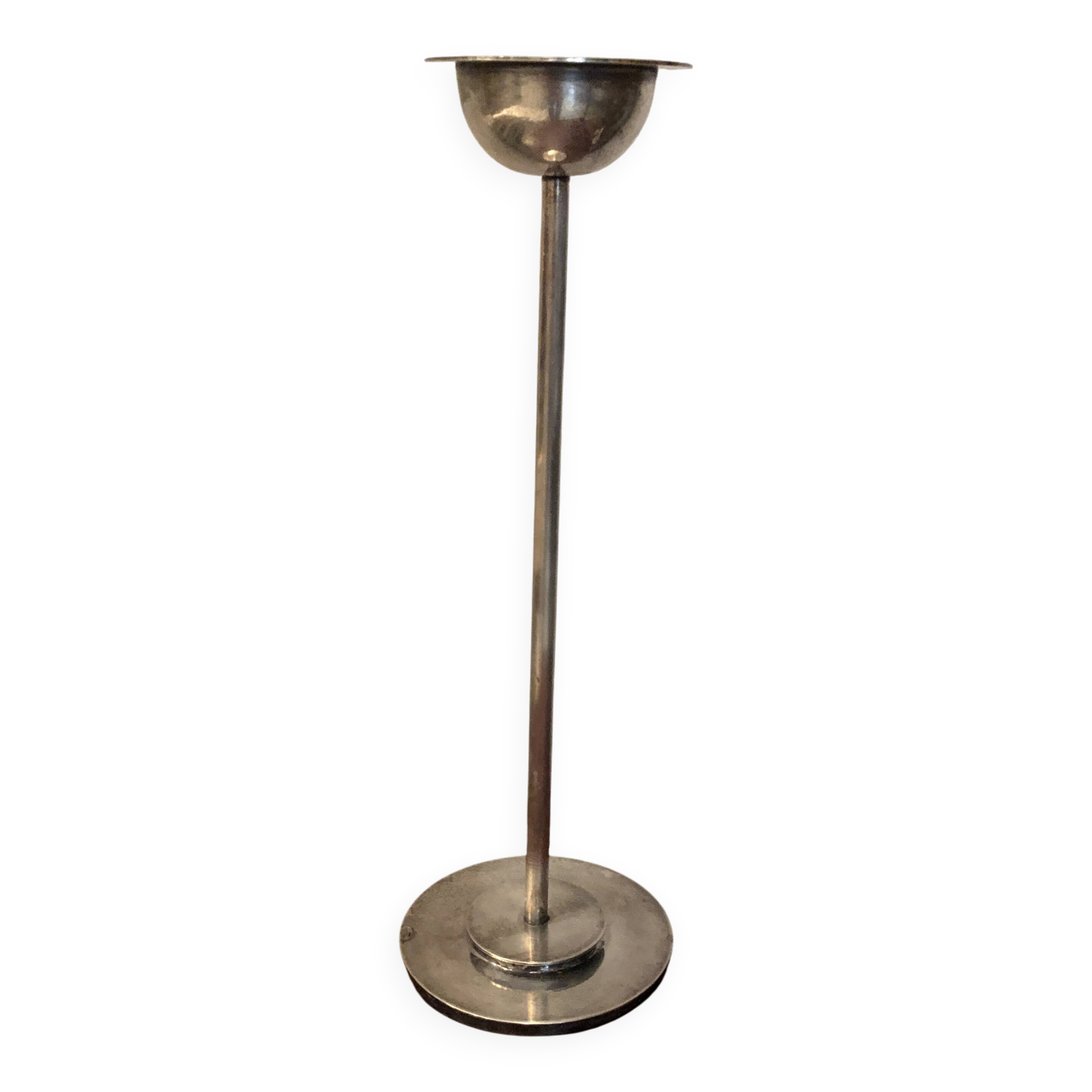 Silver-plated metal candlestick in vintage Art Deco style