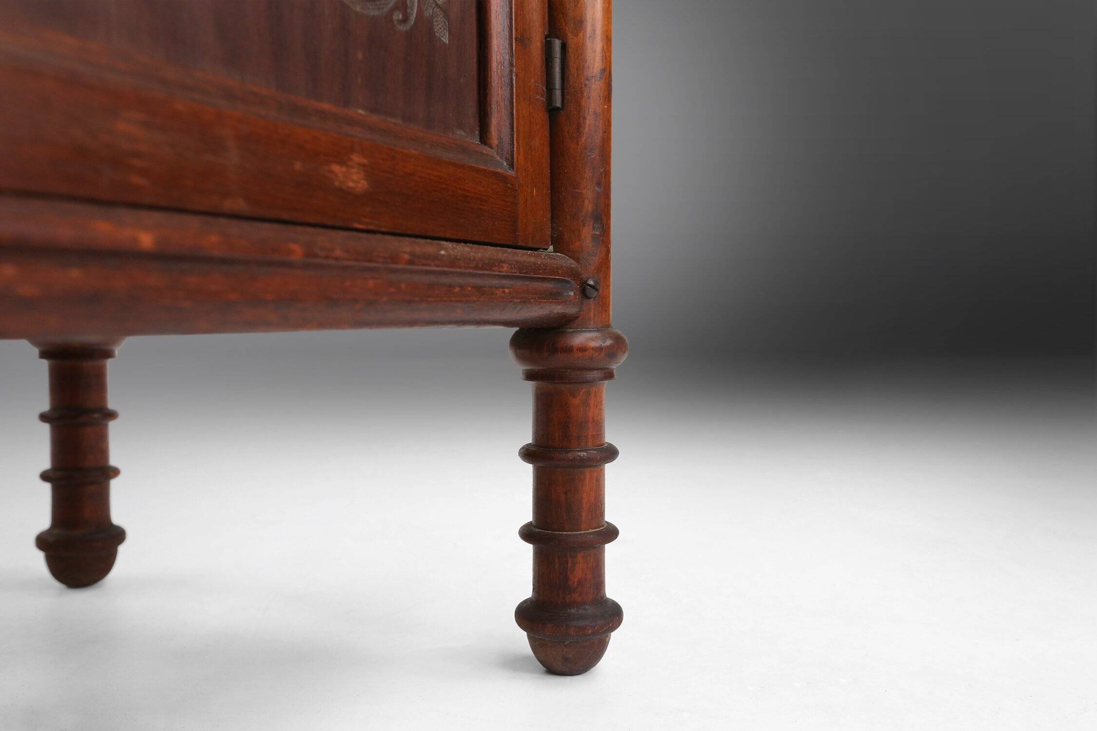 Sculptural Art Deco Nightstand in Dark-Stained Wood, Belgium 1930s