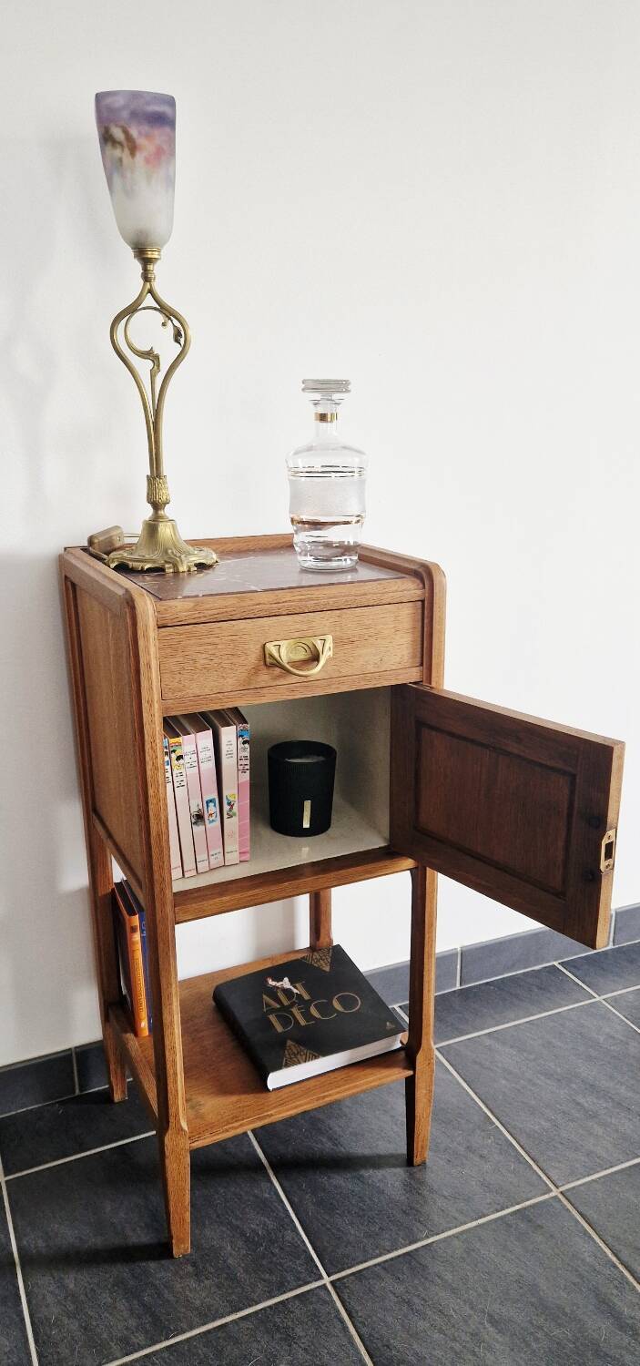 Art Deco style bedside table in solid oak, 1930s