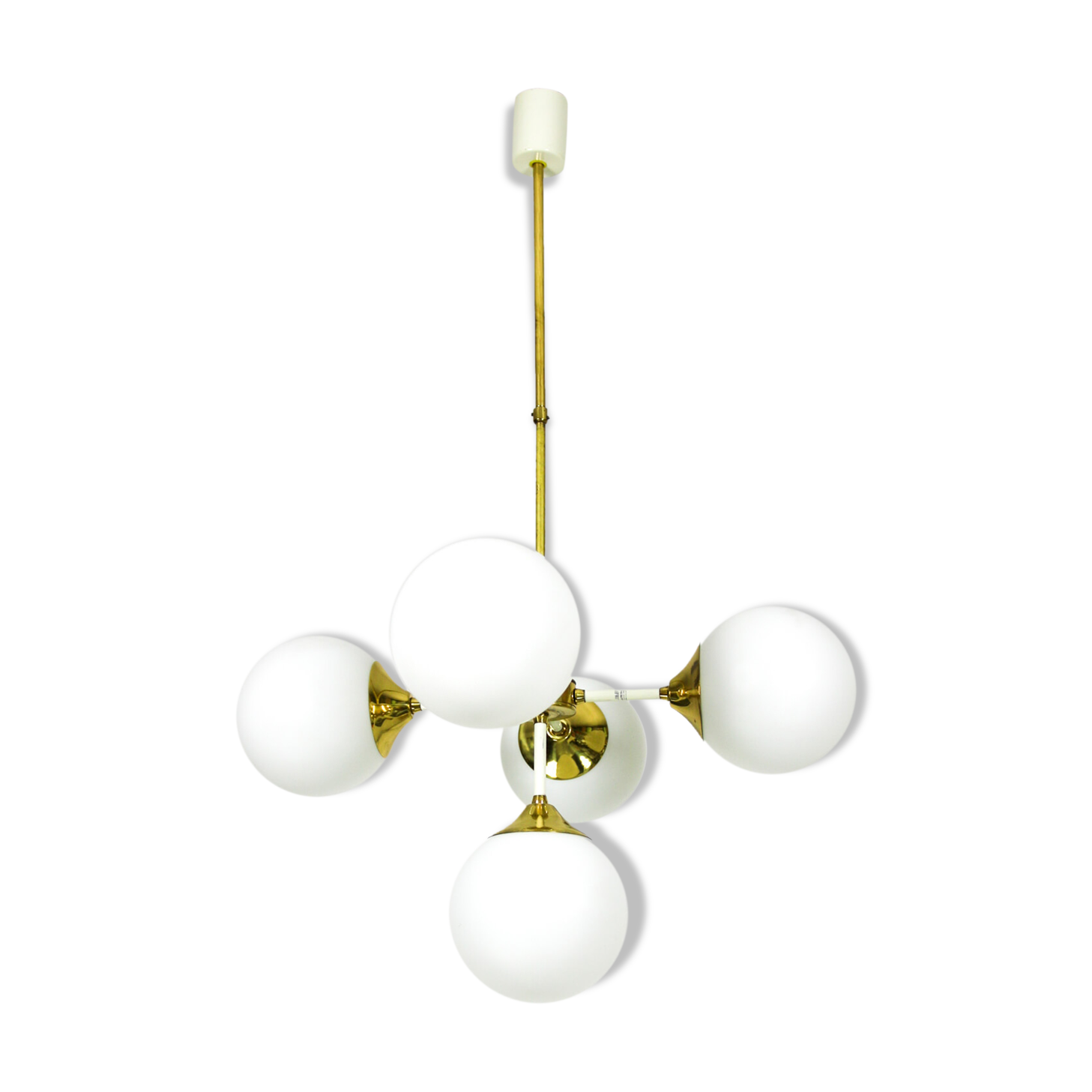 Lustre en laiton à 5 bras du milieu du siècle