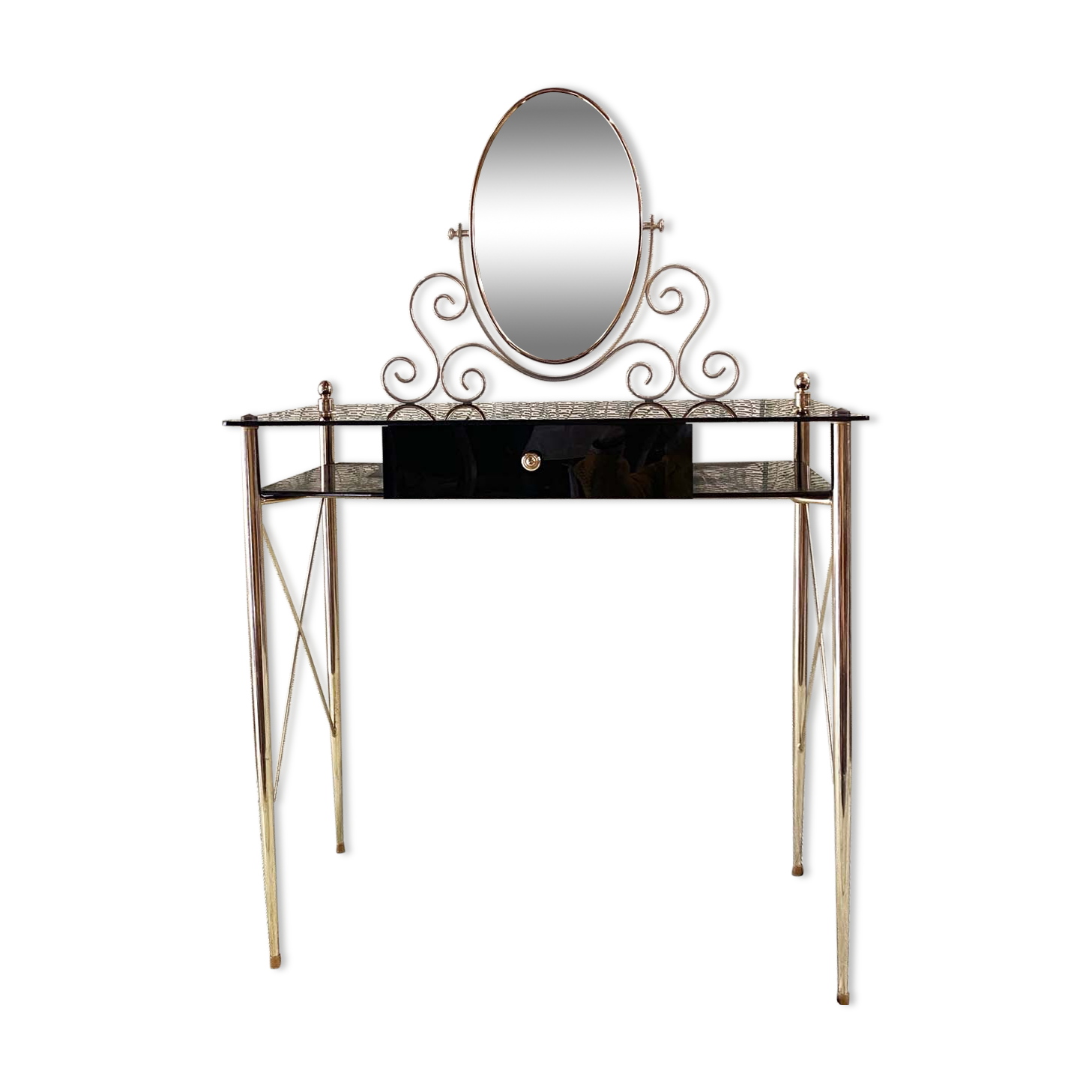 Golden metal and plexiglass dressing table