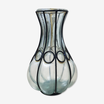 Blown glass vase and wrought iron