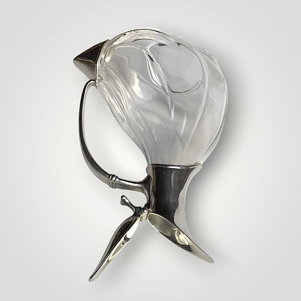 Carafe canard vintage en cristal et métal chromé