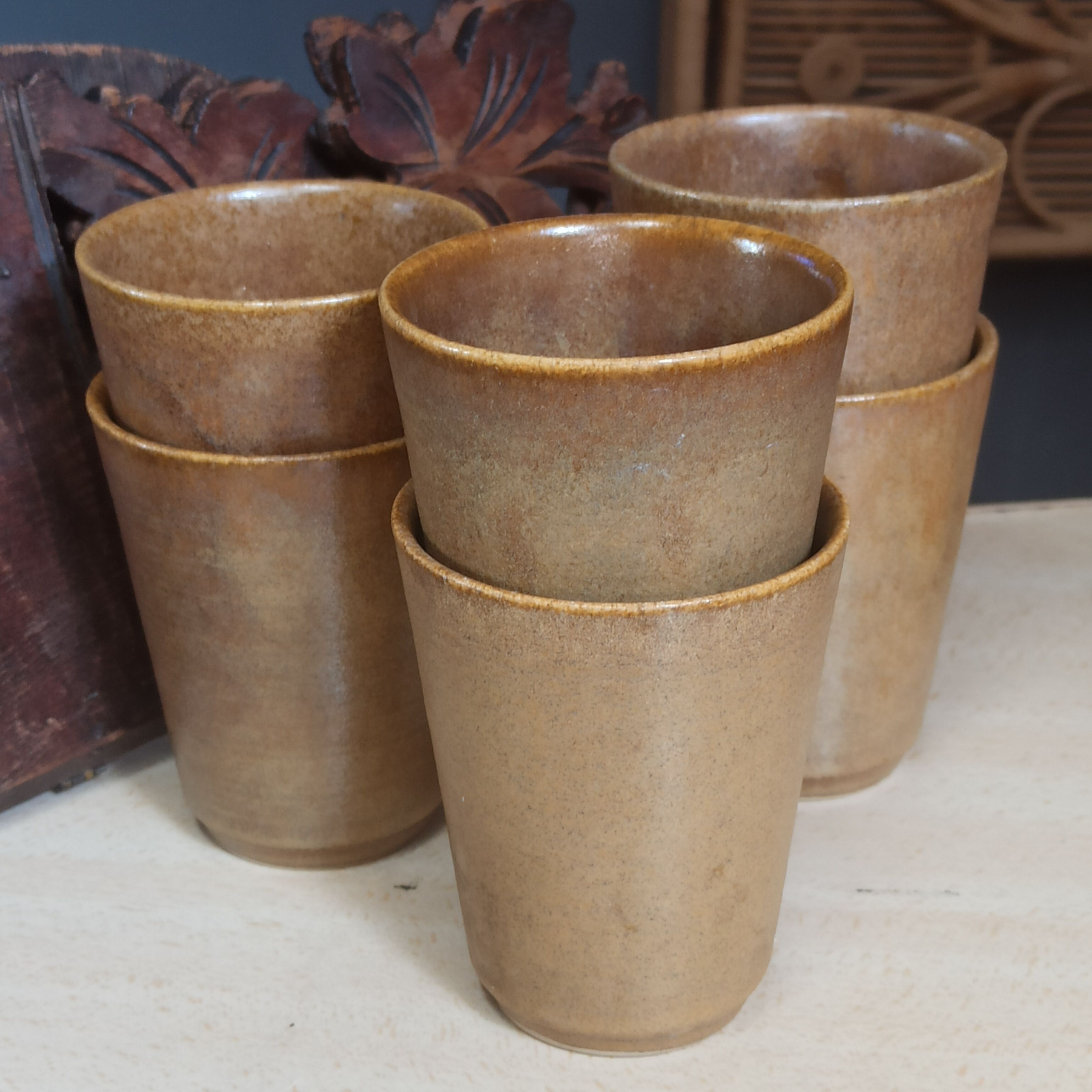 6 Cups cups in vintage Digoin sandstone