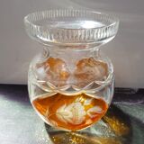 Old Transparent & Orange Cut Crystal Vase Vintage Flower Decor