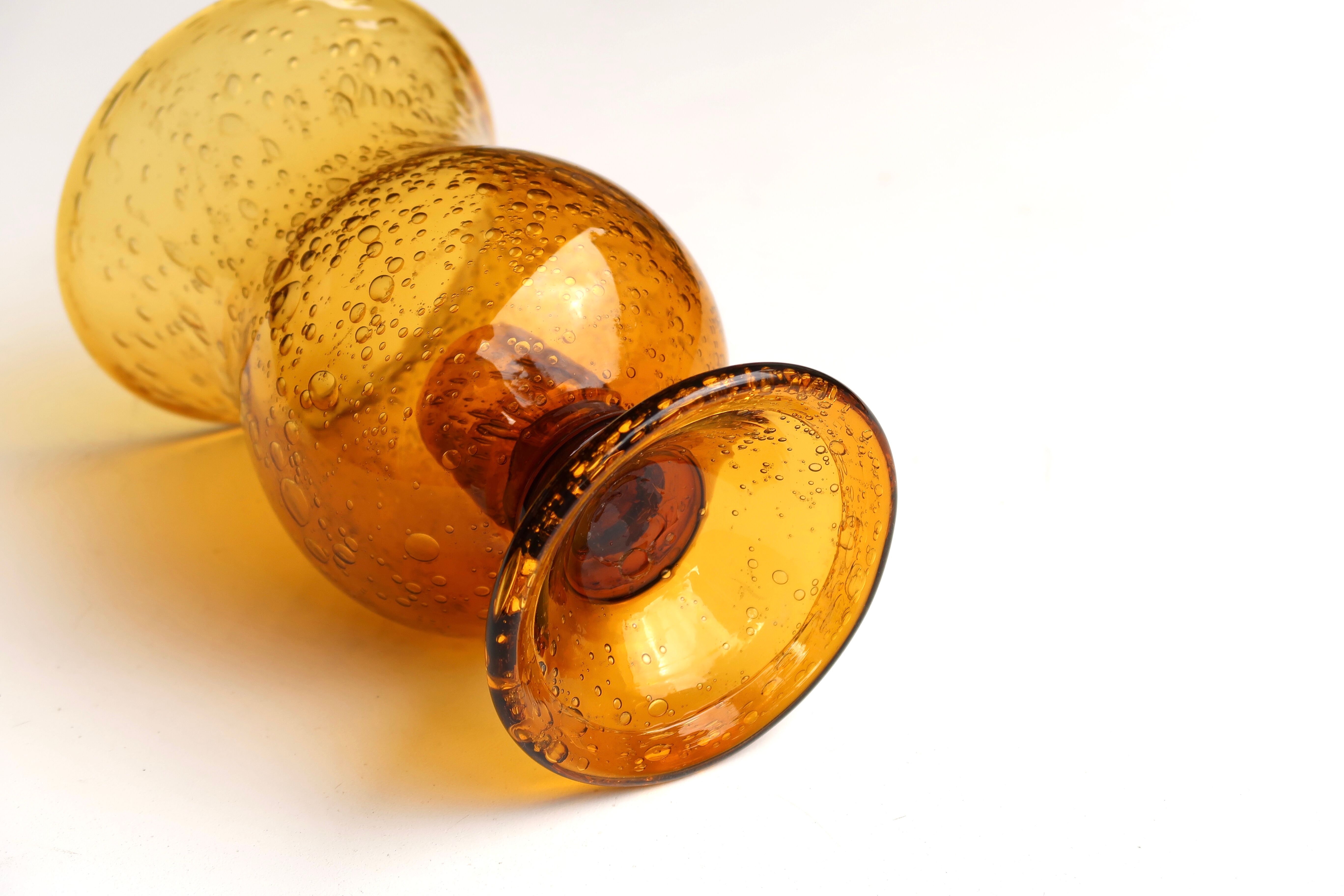 Organic amber bubble glass candle holder, 70s