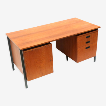 Vintage desk with drawers and door on metal base made in the 60s