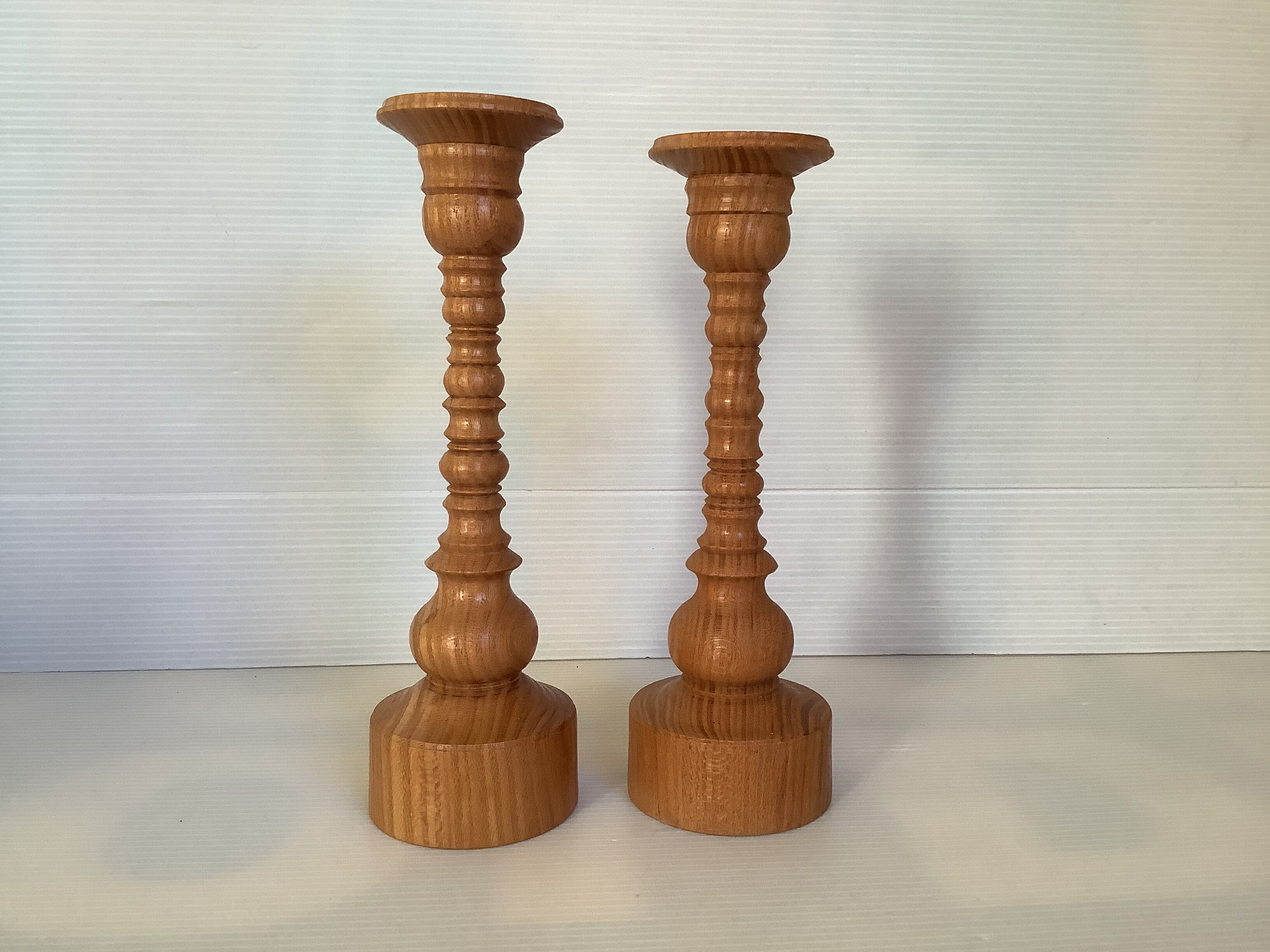 Pair of Scandinavian wooden candle holders