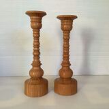 Pair of Scandinavian wooden candle holders