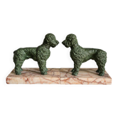 French Art Deco bookends with poodles in patinated cast iron and marble – chic and unusual.