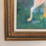 Framed painting representing horses, signed, XX th