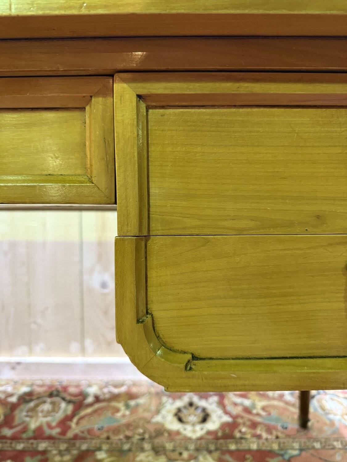 Louis XVI style flat desk in cherry wood and leather