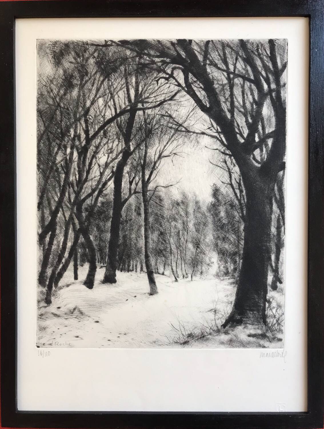 Forest under the snow, 1957. etching signed by marcel roche 1890-1959.
