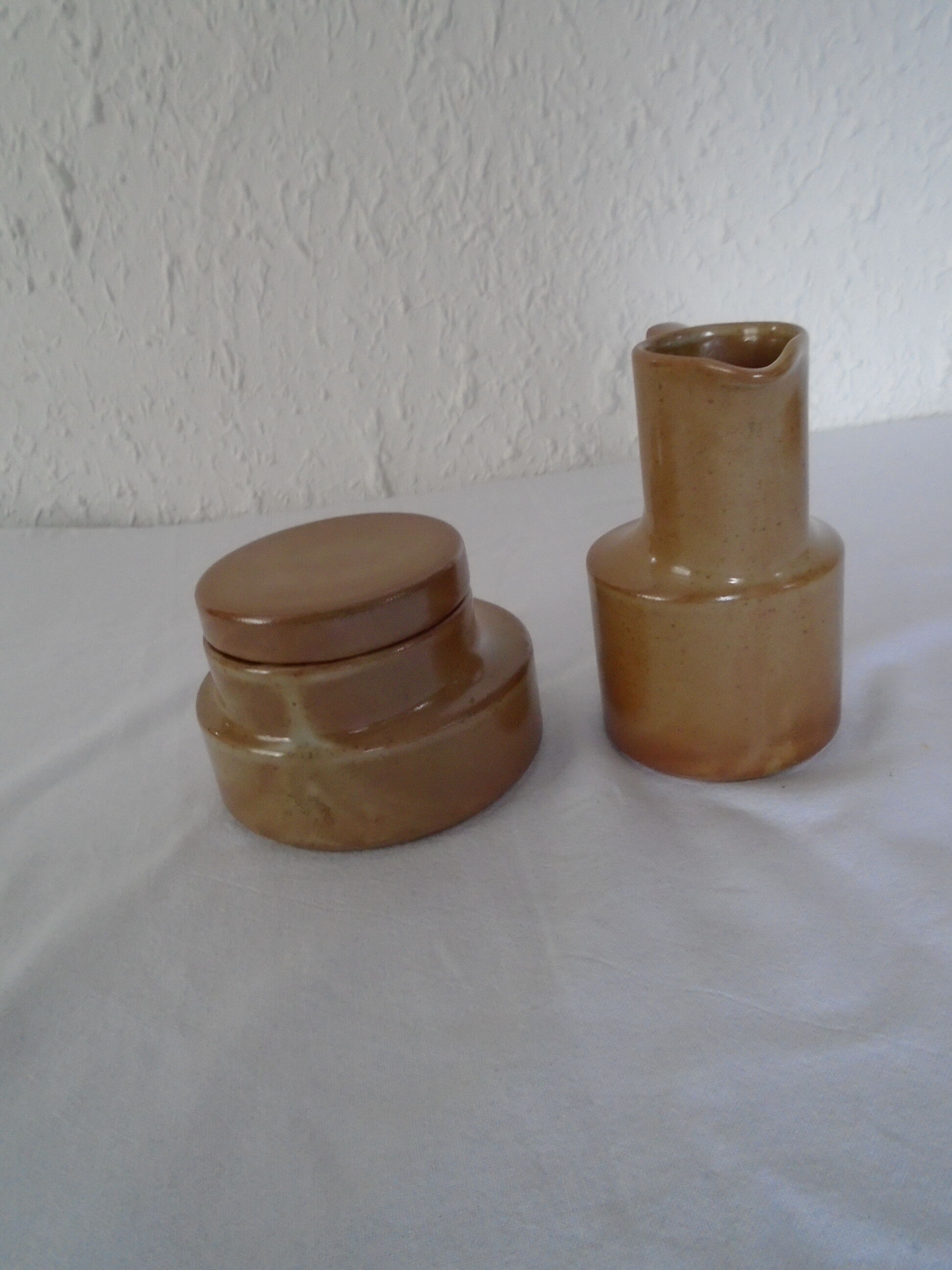 Pitcher pot and sugar pot in sandstone from Brenne france vintage