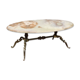Metal coffee table and onyx tray, classic neon