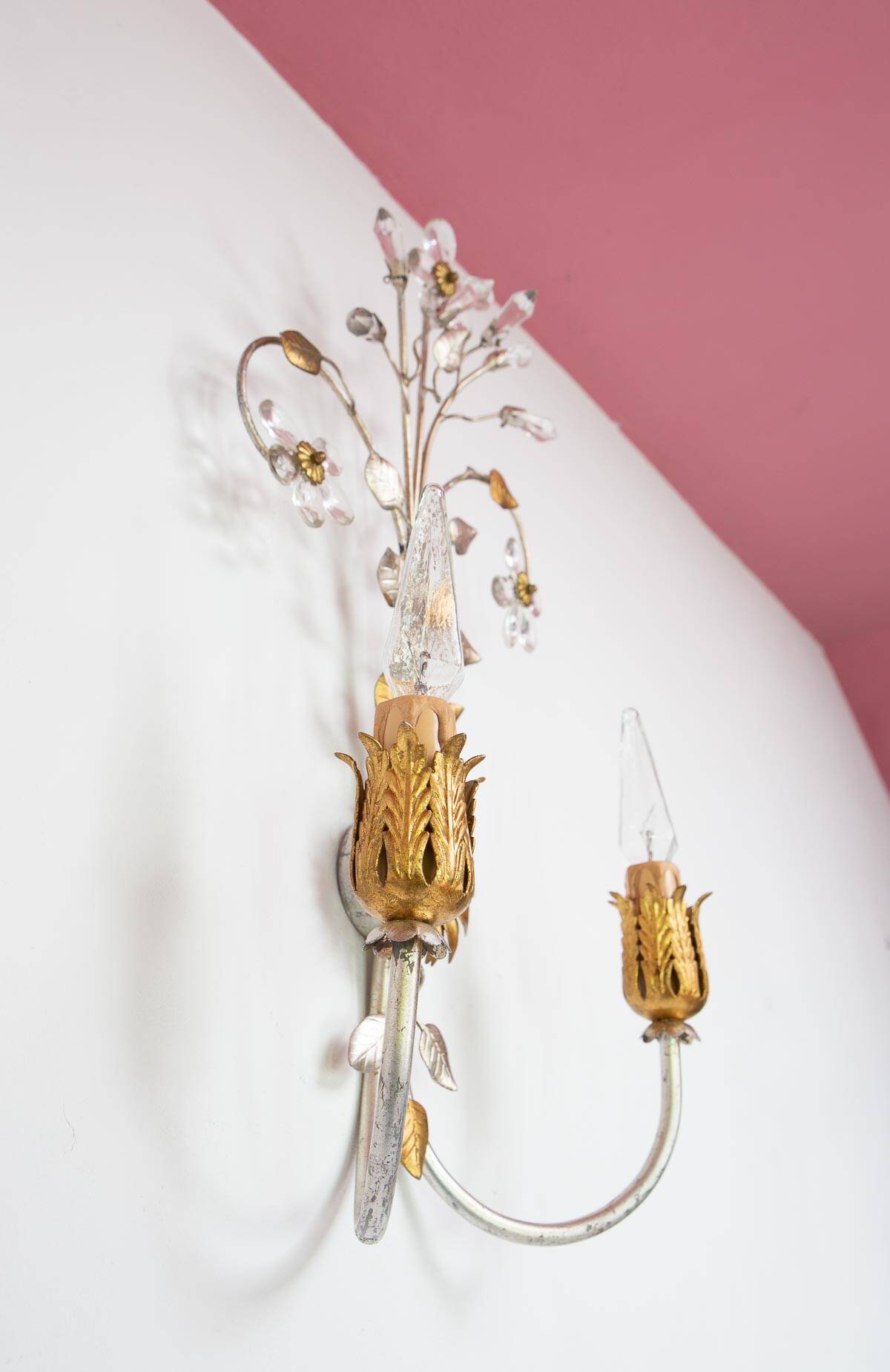 Vintage Italian wall lamp in gold and silver metal (52 cm)