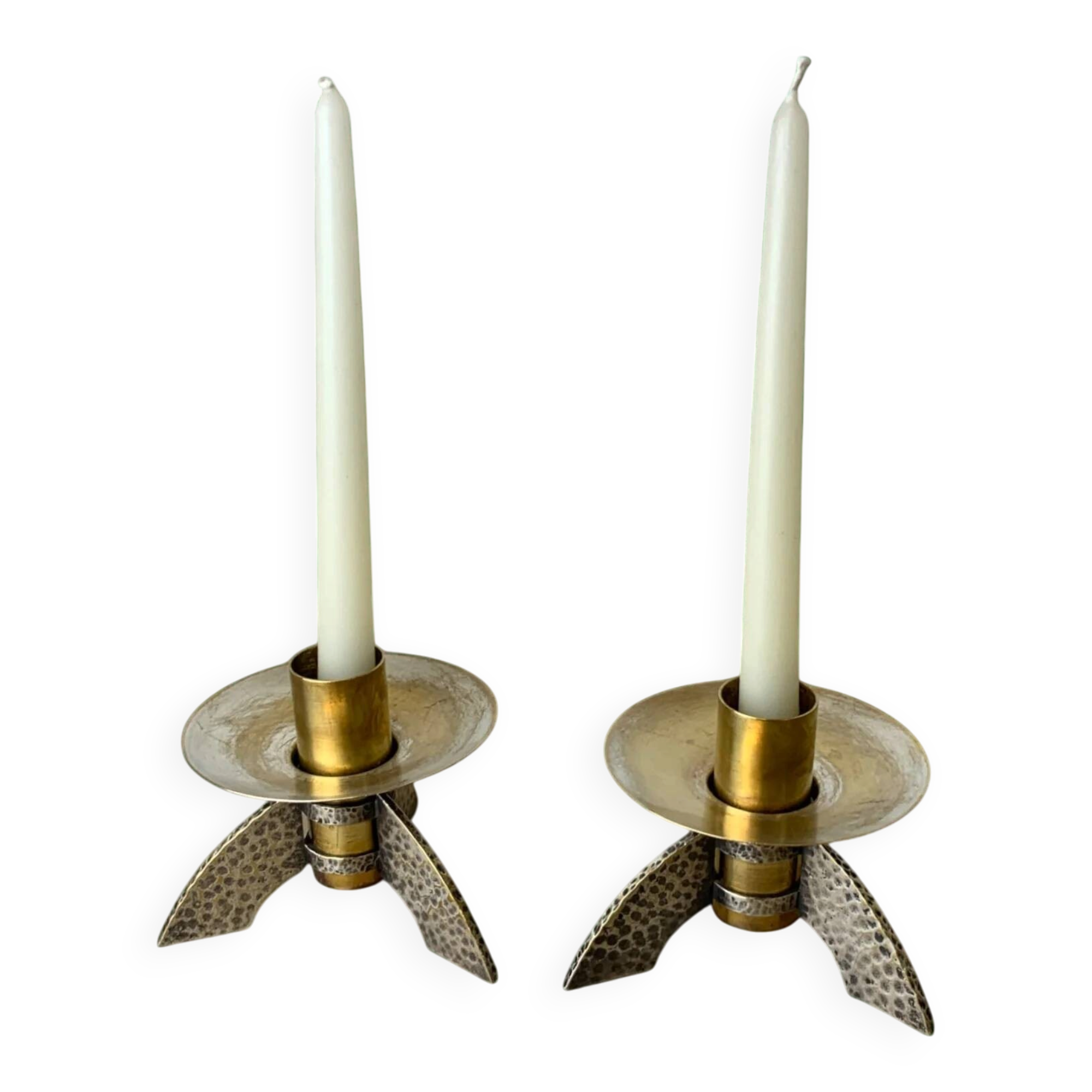 Pair of brutalist candlesticks in brass, Denmark, 1970s
