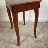 Small marquetry pedestal table with key storage